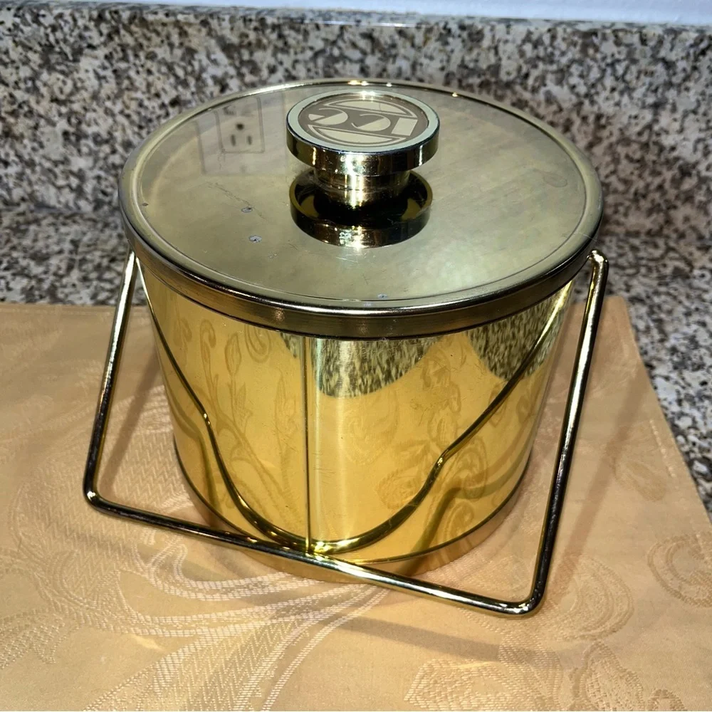 Vintage MCM Kromex made in USA Ice Bucket gold